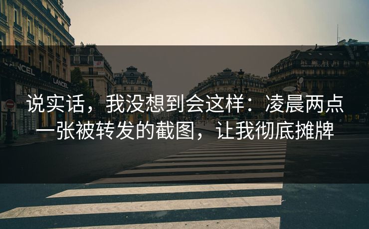 说实话,我没想到会这样:凌晨两点一张被转发的截图,让我彻底摊牌
