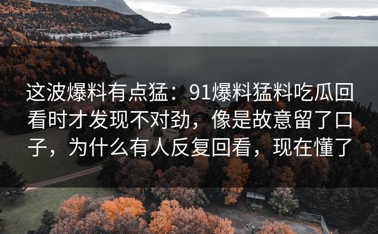 这波爆料有点猛：91爆料猛料吃瓜回看时才发现不对劲，像是故意留了口子，为什么有人反复回看，现在懂了